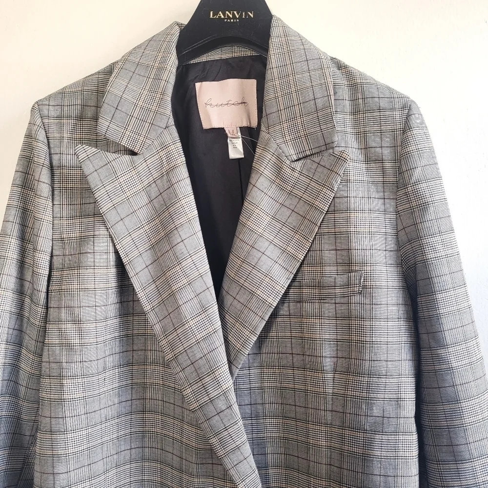 New Anthropologie Hutch Classic Longline Double Breasted Plaid Maize Blazer Sz M